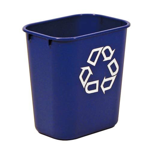 Blue bin is imprinted with the "Recycle'' logo.