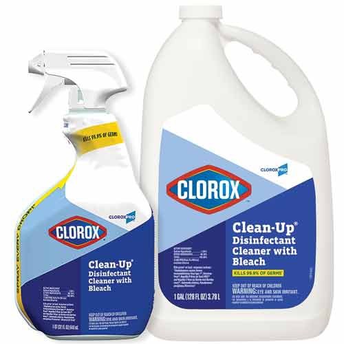 Clorox Clean-Up Bleach disinfects and kills 99.9% of bacteria.