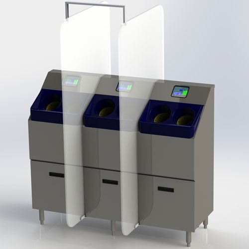 3-Bay, Free-Standing CleanTech 4000S Automated Handwashing Station is available with or without social separation panels.