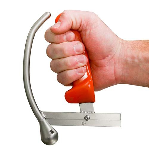 Keeps wrist in a more natural, comfortable position while cutting.