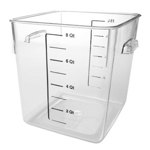 8-Quart Space Saving Container is clear with easy-to-read measurement markings.