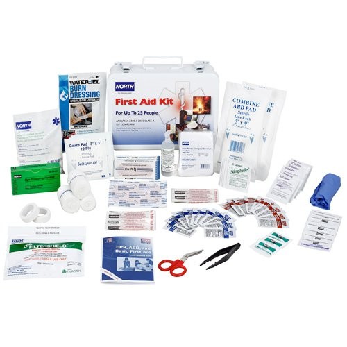 #25 First Aid Kit, Class A with Steel Water-resistant case with handle/hanging bracket.