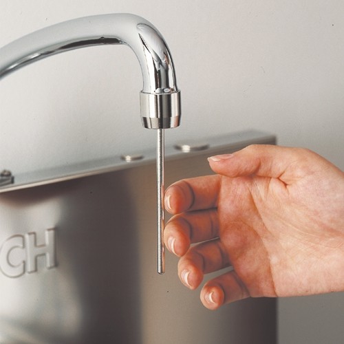 Hands don't touch faucet handles 